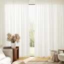 Nanspring Linen Curtains 96 Inches Long for Living Room 2 Panels Back Tab Modern Farmhouse Light Filtering 8ft Ceiling to Floor Privacy Boho Drapes for Bedroom Dining Ivory Cream W52 x L96