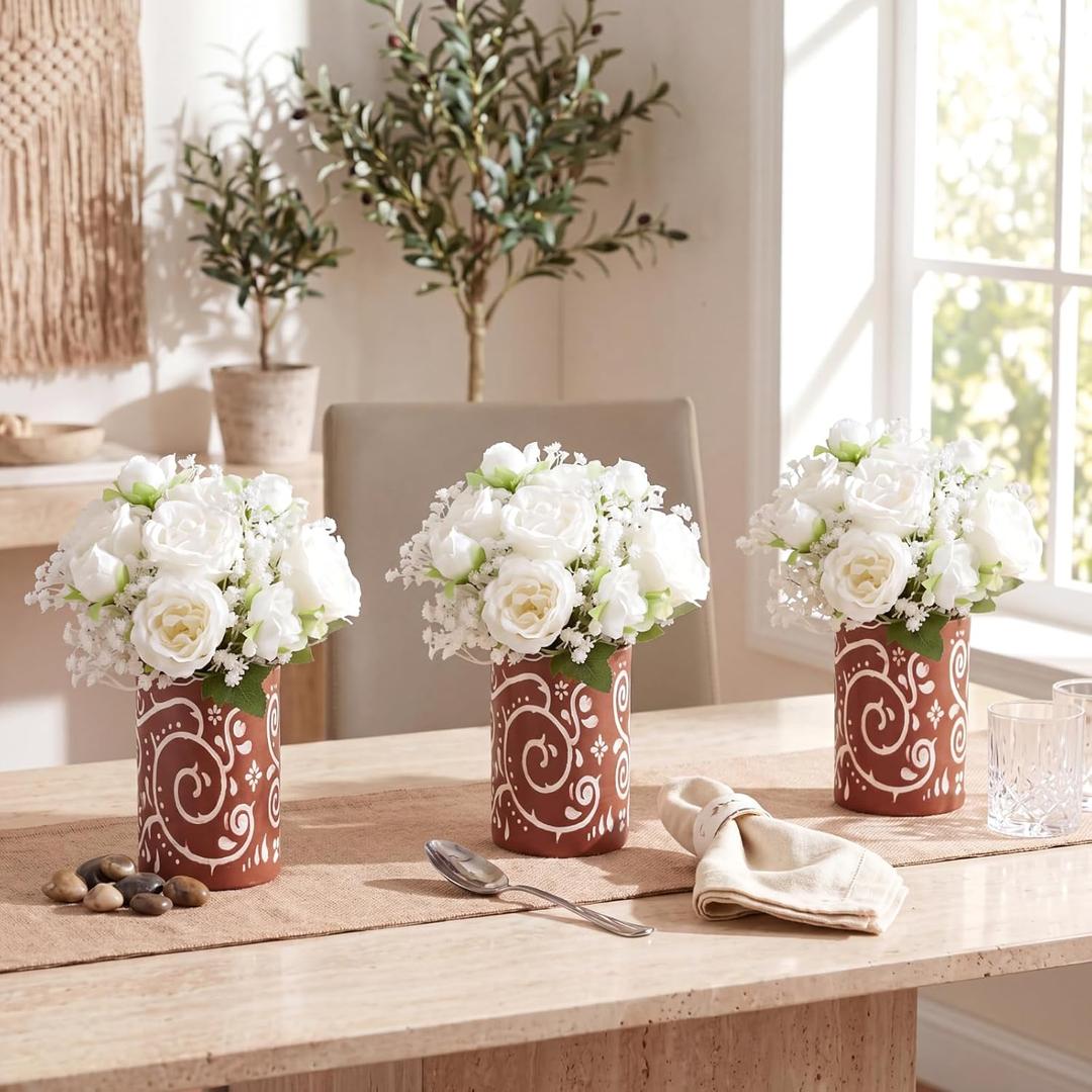Mumufy 30 Pcs Rustic Fiesta Table Centerpieces with Cardboard Paper Vases and Artificial White Flowers, Cielito Lindo Farmhouse Wedding Decorations for Bridal Shower, Baby Shower, Birthday, Taco Party