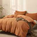 JELLYMONI Duvet Cover Queen Size Waffle Weave Duvet Cover Set Caramel 3PCS Soft Polyester Tufted Textured Breathable Knitted Jacquard Striped Comforter Cover with Corner Ties & Zipper Closure