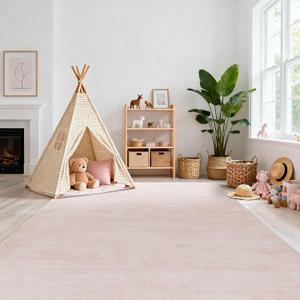 BILEEHOME Pink Area Rugs for Bedroom,Boho Washable Neutral Baby Rug for Nursery,6x9,Blush Pink Low Pile Soft Ombre Rug for Living Room Dining Room Kids Room Office 6 x 9
