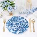 WDF 20PCS Blue Plastic Plates - Baroque White and Blue Plates - Chinoiserie Floral Party Decorations for Birthday/Tea Party/Spring, Blue Juyi Flower, 10inch 7inch