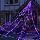 Halloween Spider Web Lights Decoration 455 LED Spider Webs Halloween Decorations Outdoor with 59" Large Spider & 3.53 oz Stretch Cobweb 16.4 Ft Light Up Giant Spider Web with 8 Modes & Timer (Purple)
