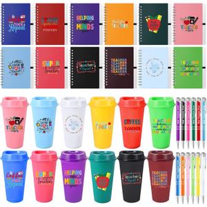 Skylety 36 Pcs Teacher Appreciation Gift Bulk, End of Year Thank You Gifts, 16 oz Reusable Plastic Coffee Cup with Lid, Inspirational Notebooks and Ballpoint Pens for Graduation Office(Thank You), 6.3 x 3.5 x 2.3 inches