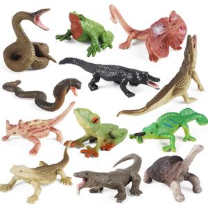 EOIVSH 12PCS Realistic Reptile Animal Figurine Set, Cold Blooded Amphibians Wild Animal Figures Toy with Lizard Komodo Dragon Snake Alligator for Kids and Toddlers 3+
