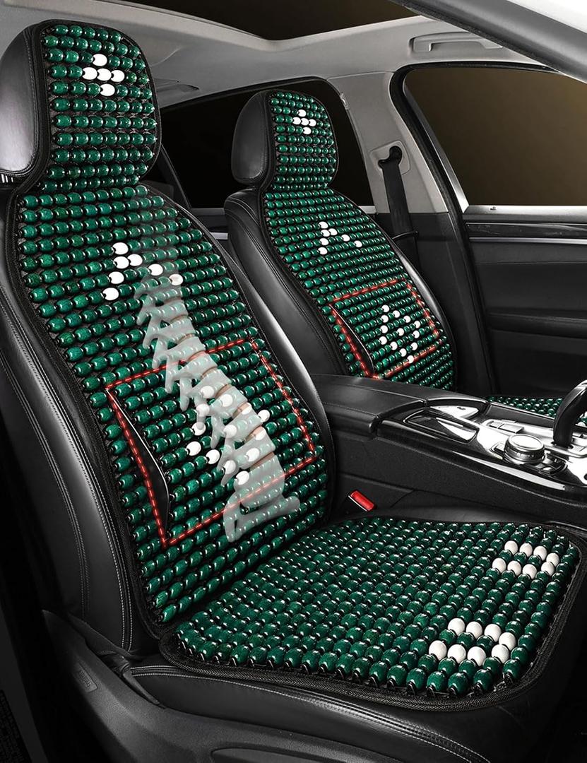 Wood Beaded Car Seat Cover Massaging Breathable Cooling Cushion
Green Natural Wood Bead Universal Fit for Sedan, SUV&Truck. The Ergonomic Lumbar Support Can Relieve Painful from Long Trips