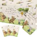 3Pcs Classic Winnie Bear Baby Shower Birthday Decorations Quotes Table Cloths, Neutral Rectangle 54 x 108Inch Disposable Vintage Pooh Bear Tablecloths for Winnie Gender Reveal 1st Birthday Decorations