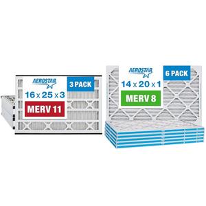 Aerostar 16x25x3 MERV 11 Pleated Replacement Air Filter for Trion Air Bear 229990-101, 3 Pack & 14x20x1 MERV 8 Pleated Air Filter, AC Furnace Air Filter, 6 Pack (Actual Size: 13 3/4"x 19 3/4" x 3/4")