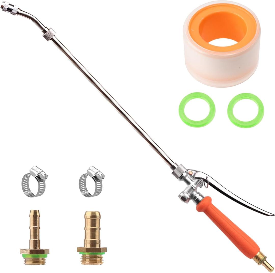 All Metal 29 Inches Sprayer Wand,Suitable for 1/2" & 3/8" Hose Quick Connectors, 1/4" & 3/8" Brass Barb Sprayer Wand Replacement Built-in Shut Valve Stainless Steel Spray Wand, w/Hose Connector