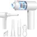 Car Vacuum Cordless: 12000Pa 2 in 1 Handheld Vacuum & Blower - Hand Vacuum Portable Cordless with Led Light, Multi-Nozzles for Car, Home, Office, Pet, Hair White (Power Bank Not Included)