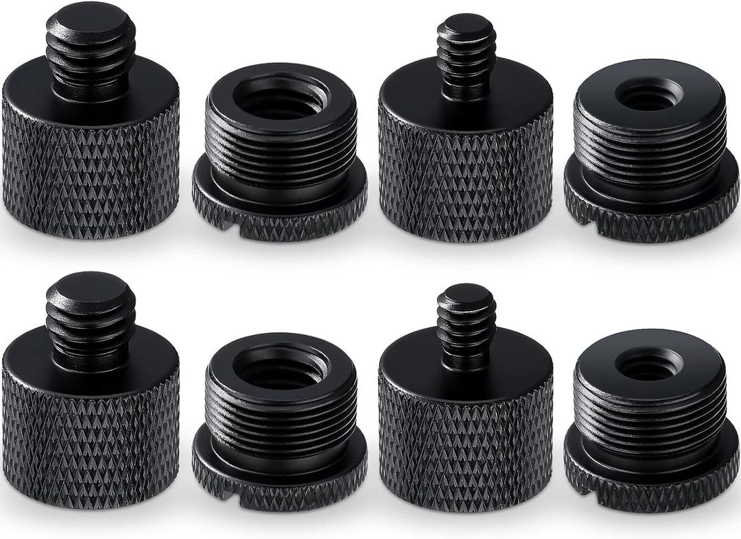 8 Pieces Mic Stand Adapter 5/8 Female to 3/8 Male and 3/8 Female to 5/8 Male, 5/8 Female to 1/4 Male and 1/4 Female to 5/8 Male Screw Thread Adapter Mic Thread Adapter Set for Microphone (Black)