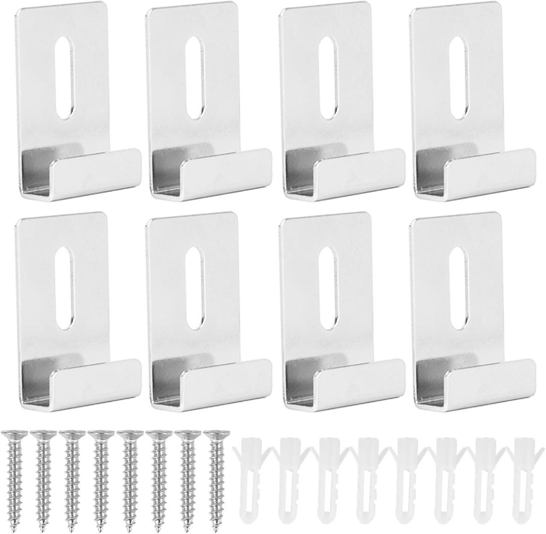 8PCS Mirror Hanging Clips Kit - 1/4 Inch Channel Metal Frameless Mirror Holders Hardware - Heavy Duty Mounting Hangers for Wall, Tile, and Picture Frames(Silver)