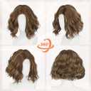 Haloo Brown Bob Wig for Women Lace Front Hairline Short Soft Wavy Curly Natural Looking Middle Part Synthetic Hair Wigs for Daily Party, 11 Inch Blonde Mixed Brown