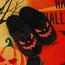Spooky Slides Halloween Jack O Lantern Pumpkin Indoor Outdoor Fuzzy House Slippers Shoes Gifts For Women Men (7-8 Women/5-6 Men, Black)