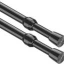 MEXAU 2 Pack Tension Curtain Rod 26-39 inch Spring Tension Rod Black Curtain Rod Adjustable Spring Rod Extendable Tension Rod for Kitchen, Bathroom, Window, Bookshelf, Closet