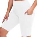 GAYHAY Biker Shorts for Women with Pockets - 8" Booty High Waisted Black Spandex Volleyball Short for Workout Yoga (White) LXL