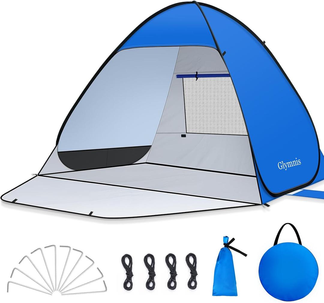 Glymnis Pop Up Beach Tent Beach Shade Tent for 1-4 Persons Sun Shelter UPF 50+ Enclose Zipper Door Portable Easy Up Beach Tent