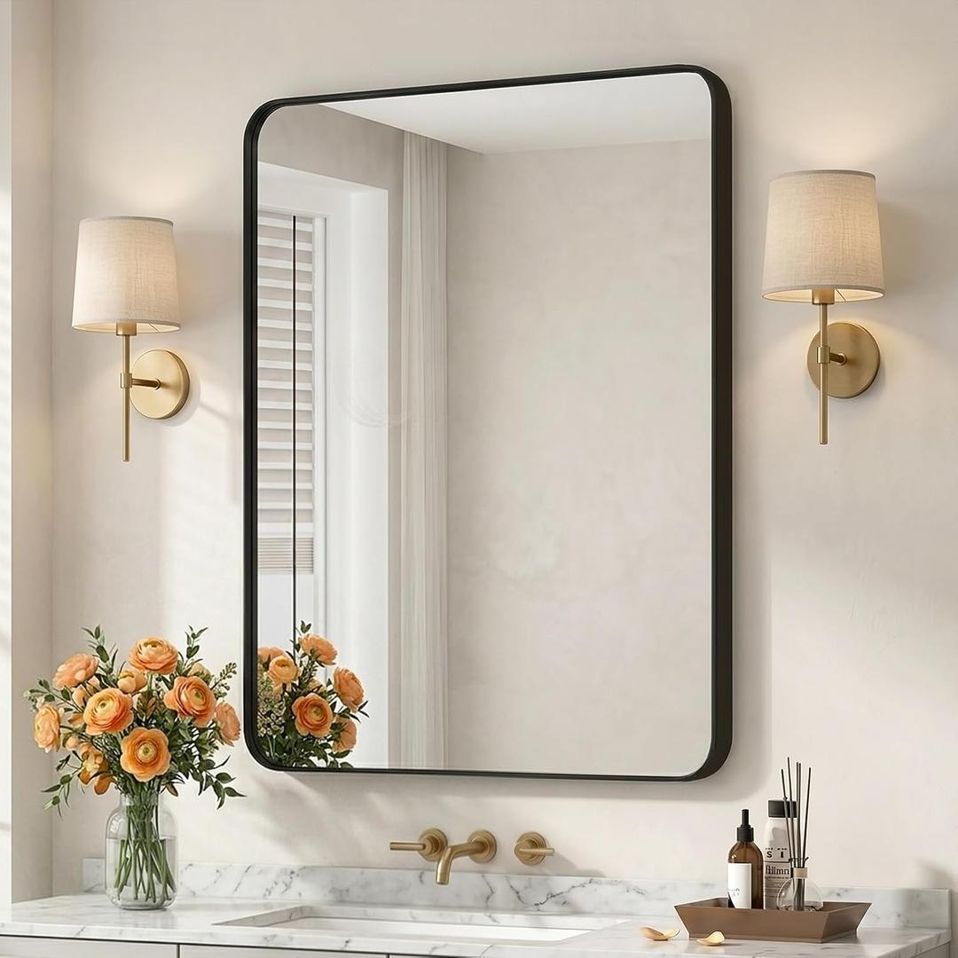 36"x30" Bathroom Vanity Mirror for Wall Aluminum Framed Farmhouse Rectangle | Anti-Rust, HD Reflection Anti-Desilvering, Distortion Free, Tempered and Shatter-Proof Wall Mounted Mirror, Black
