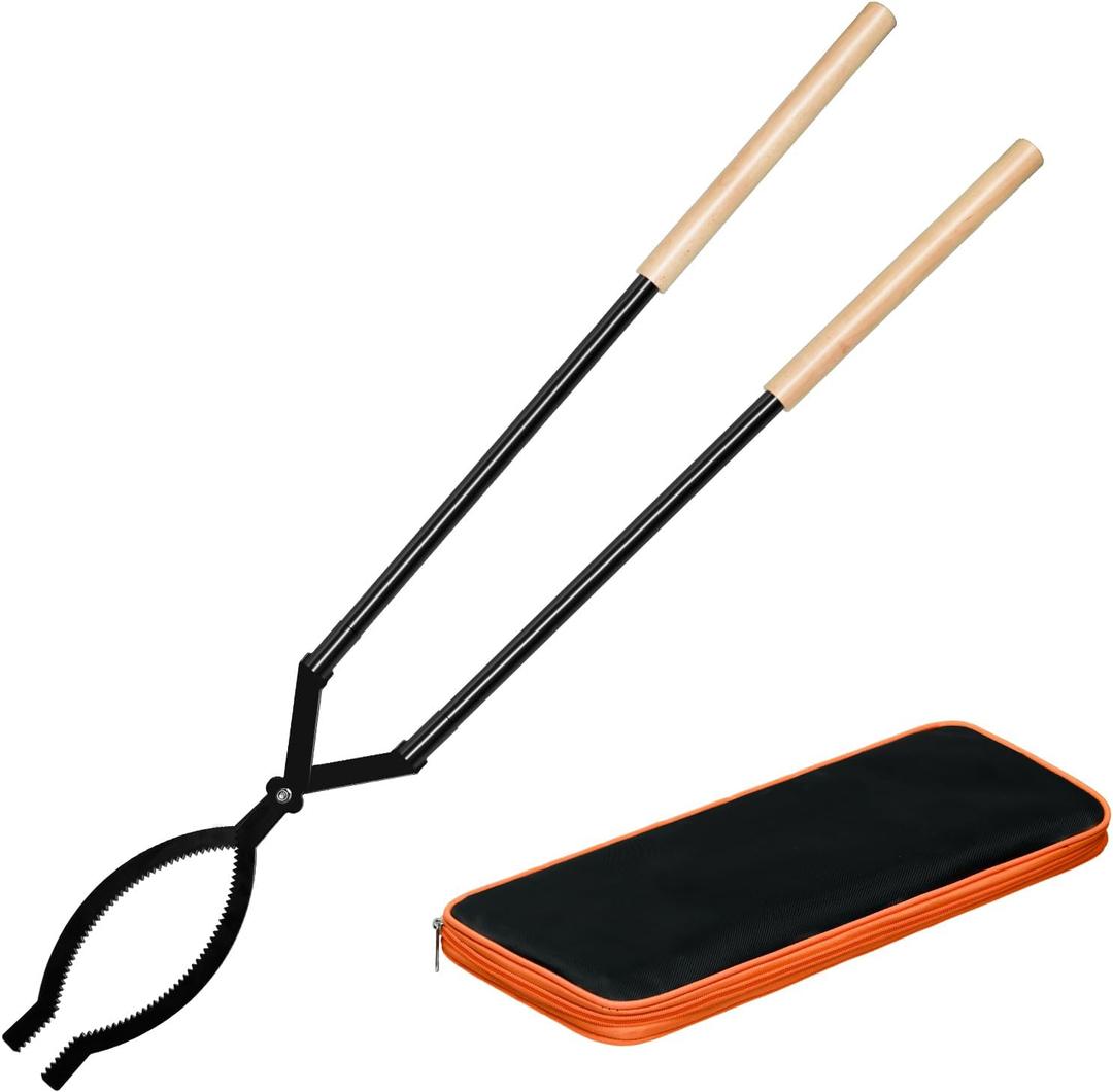 42 Inch Detachable Firewood Tongs with Carry Bag, Heavy Duty Log Grabber | High Strength Carbon Steel, Long Fire Tongs for Fireplace, Fire Pit, Campfire, Wood Burning Stove - Indoor Outdoor Use