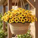 Redbaker 24 Bundles Yellow Sunflower Faux Mums for Outdoor Artificial Flower with Stems Bouquet Fake Plants Bulk UV Resistant Plastic No Fade Wedding Fall Garden Home Window Decor (Sunflower)