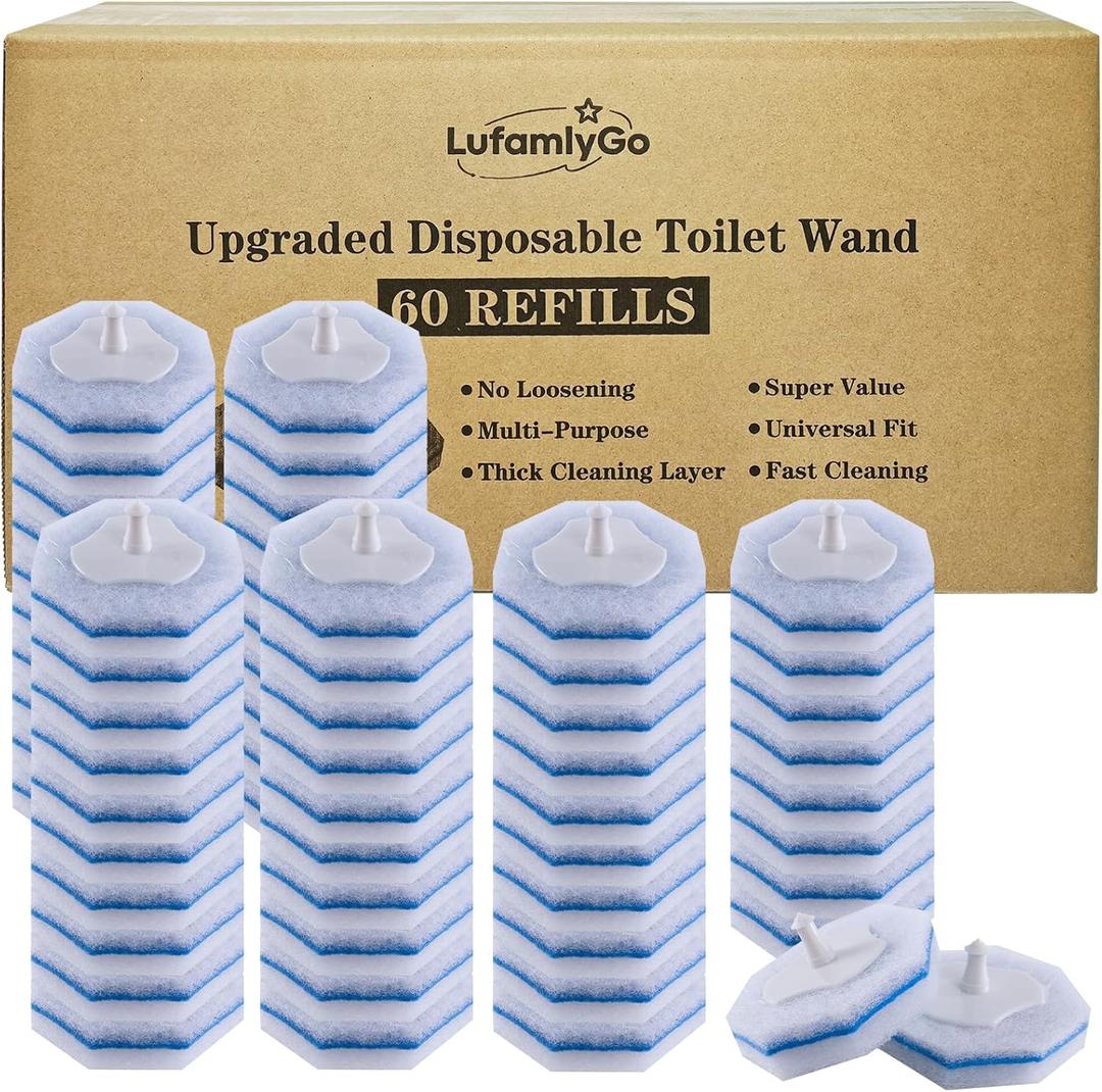 Upgraded 60pcs Toilet Wand Refills fits Clorox Toilet Wand, Thickened Cleaning Layer, Wont Fall Apart, Disposable Bathroom Cleaning Scrub Pads with Fresh Scent, for Home & Commercial Use (1 Count (Pack of 60))