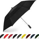 EEZ-Y Compact Travel Golf Umbrella, 58 Inch Collapsible Windproof Umbrellas for Rain w/Double Canopy - Lightweight, Portable & Break Resistant  Black