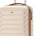 Flight Knight Carry On Suitcase 18x14x8" Hardside Built In TSA Lock & USB Port Lightweight Luggage Silent Double Spinner Wheels Maximum Underseat Carry-On Bag For American & United Approved Airlines (Cream/Tan)