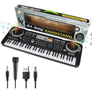 61 Key Piano Keyboard, Beginner Electronic Keyboard for Kids with Teaching Mode, 6 Demo Songs, 16 Tones, Microphone and Power Supply, Kids Piano Keyboard for Birthday Gift