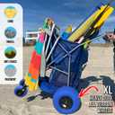 Foldable Storage Wagon with 4 Balloon Wheels, Rear 13 Inch & Front 7 Inch Beach Tires (Pump Included) - Blue