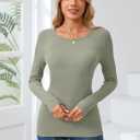 Women Long Sleeve Crewneck Rib Knit Slim Fit Shirts Basic Tee Tops 2024 Casual T-Shirt Going Out Workout Outfits (Small)