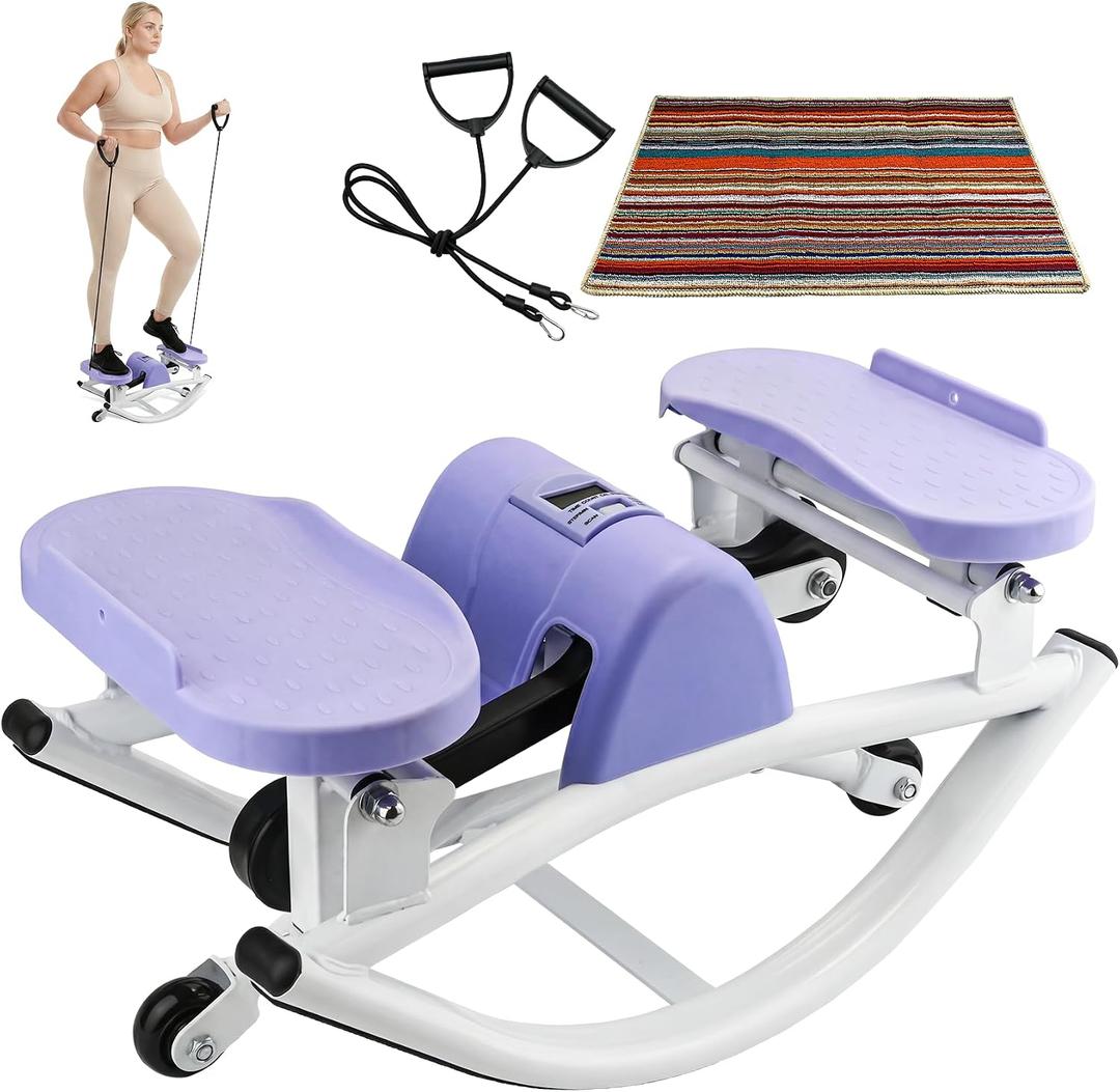 Rock Stepper, Side to Side Rocker Machine, Steppers for Exercise at Home, U-Shaped Rock Stepper Machine with Digital Display & Resistance Bands250 LBS Loading Capacity Exercise Equipment