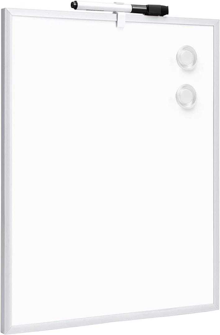 Amazon Basics Small Dry Erase Whiteboard, Magnetic Whiteboard with Marker and Magnets, 11"W x 14"H, Aluminum Frame