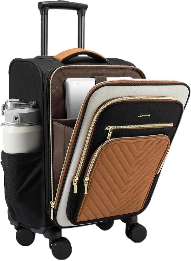 LOVEVOOK Carry On Luggage 22x14x9 Airline Approved,20 Inch Carry On Suitcases with Wheels,Softside Rolling Suitcase with TSA Lock for Women Men,Lightweight Travel luggage (Black/White/Brown-b)