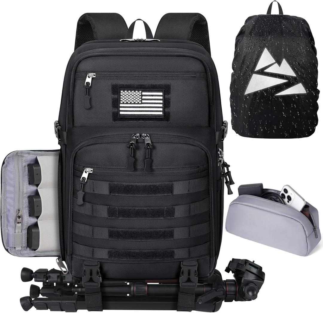 SDYSM Camera Backpack Bag Professional for DSLR/SLR Mirrorless Camera Waterproof 15.6 inch Tactical Camera Bags for Photographers with Rain Cover, Tripod Holder, Small Bag Photography Backpack Case