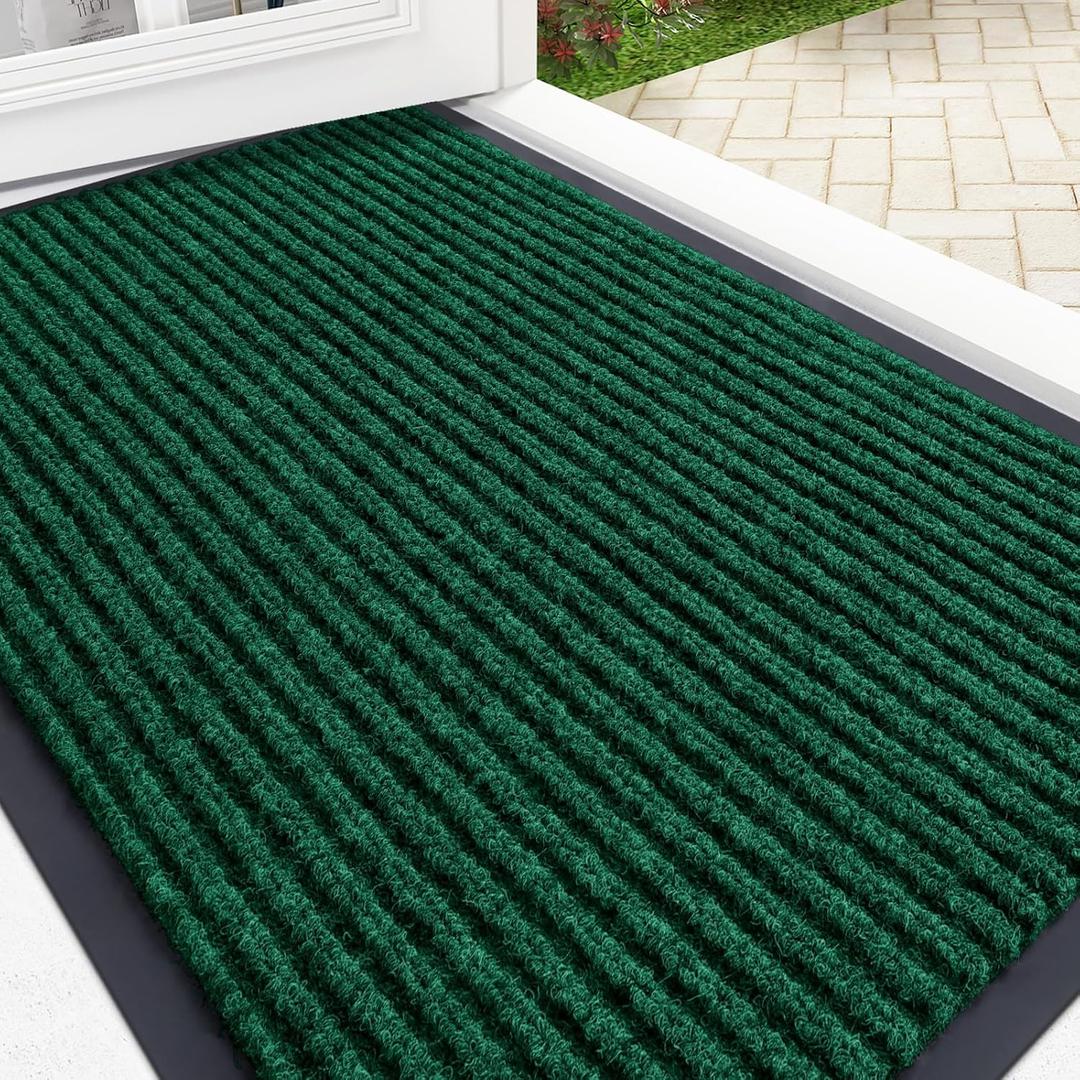 OLANLY Front Door Mat Indoor Outdoor Entrance, Waterproof Heavy Duty Doormat, Fade Resistant, Low Profile, Easy Clean Patio Porch Welcome Floor Mats for Entry, 29.5x17, Green
