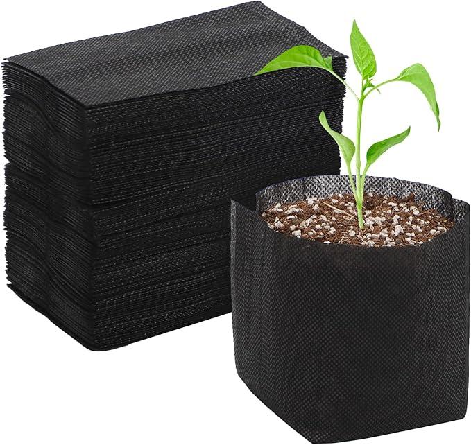GREANER 100 PCS Nursery Bags, 6.3x5.7 Inch Biodegradable Seed Starter Pots, Plant Grow Bags for Plant, Tree, Flower, Seedling, Vegetables (Black)