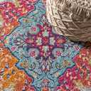 JONATHAN Y Boho Vintage Blue/Multi 4x4 Square Area Rug, Bohemian Flair Medallion, Floral Easy-Cleaning High Traffic for Living Room, Bedroom, Kitchen, Pet-Friendly, Non Shedding (BMF106A-4SQ)