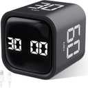 GuDoQi Multi-Function Cube Timer, 5/10/30/60 Min & Custom Count Down, Included Pause & Resume Feature, Silent, Vibrate & Adjustable Sound Alarm for Productivity in Tasks, Study & Kitchen, Black
