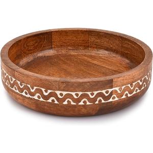 Samhita Mango Wood Round White Decorative Bowls for Rustic Home Decor Table Centerpieces Home Party Wedding Dcor (10" x 10" x 2.5")