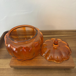 Anchor Hocking Orange Flash Colored Glass Pumpkin Candy Treat Cookie Jar w/ Lid