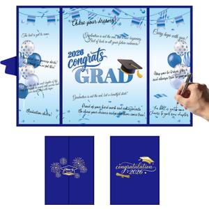 2026 Graduation Decorations Class of 2026 Guest Book Blue Sign in Book Alternative 18x12 Inch Tri-Fold Signature Board for High School College Party Congrats Grad Keepsake Blue