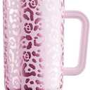 Meoky 40 oz Tumbler with Handle and Straw, Tumbler with Lid and Straw, Insulated Stainless Steel Travel Mug, 100% Leak-proof, Keeps Cold for 34 Hours or Hot for 10 Hours (Pink Leopard)