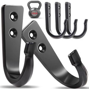 WODEGIFT 5 Large Size Heavy Duty Wall Hooks, for Hanging Pans, Backpacks, Coats, Garage Items (Black)