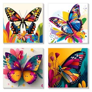 4 Pack Paint by Numbers Kit for Kids, Girls Color by Number Painting Kits for Kids Ages 8-12 Butterfly Paint by Numbers with Framed Canvas Children DIY Paints by Number Kits for Beginners 8x8 Inch