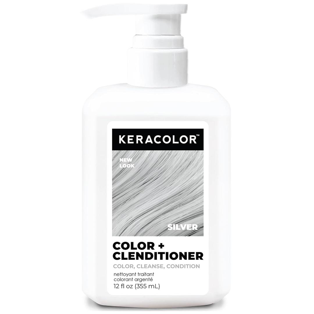 Keracolor Color + Clenditioner 3-in-1 Color-Depositing Conditioner, Gently Cleanses & Conditions, Semi-Permanent Hair Color, 23 Shades, 12 Fl Oz (Silver)