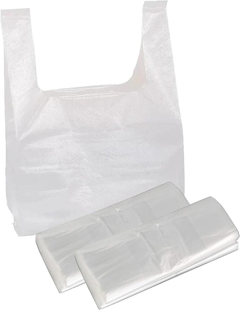 Plastic Bags 100 Pack 12.6'' x 6.5" x 19.7" White T-shirt Bag for Grocery Shopping Home Supermarket Restaurants Trash