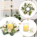 12 PCS Candle Rings with LED Flameless Candles, 3 Inch Artificial Rose Wreaths Eucalyptus Leaves for Table Centerpieces Home Wedding Party Decor, Champagne, 6 Sets