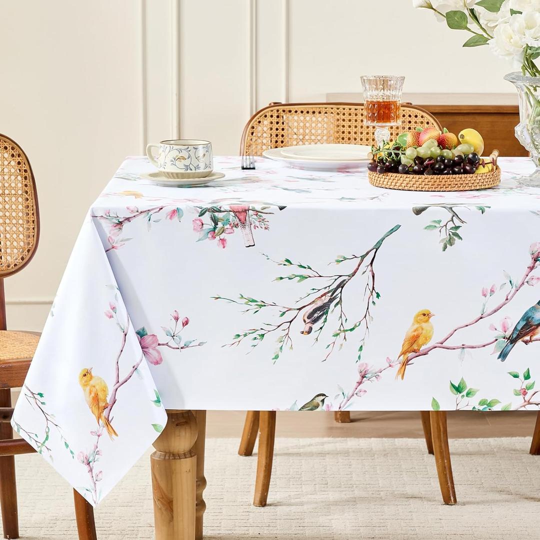 Romanstile Spring Rectangle Vinyl Tablecloth, Summer Outdoor Waterproof Oil-Proof Plastic Table Cloth, Heavy Duty Vinyl Table Cover for Dining, Camping, Picnic, Outdoor - 54 x 78 Inch, Bird