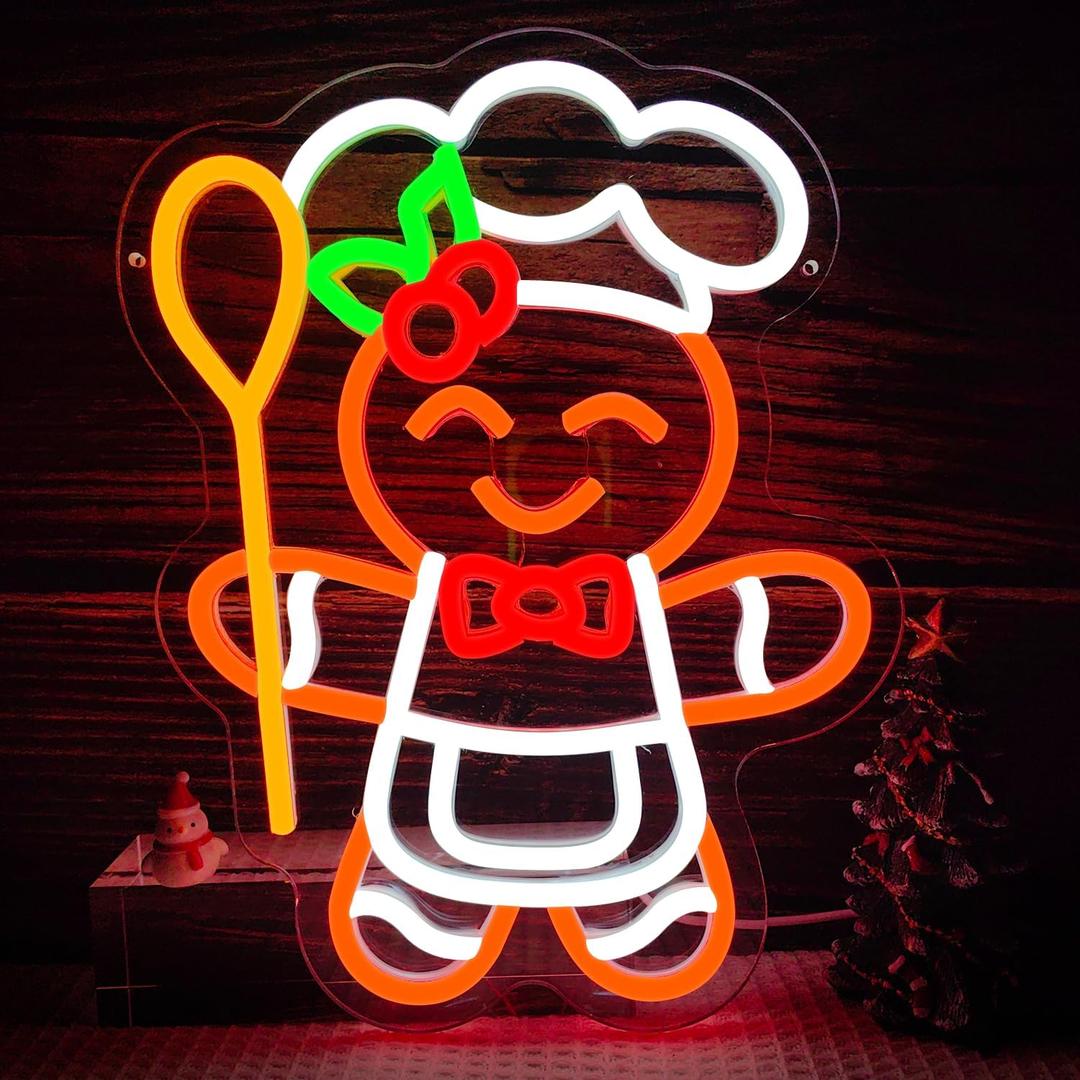 Gingerbread Neon Sign Christmas Neon Sign Dimmable Christmas Led Sign Gingerbread Man neon Sign for Bedroom Living Room Kids Room Xmas Decoration