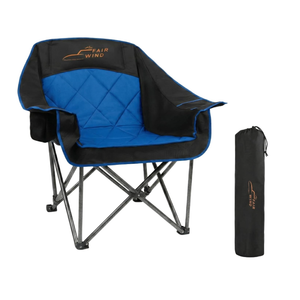FAIR WIND Oversized Padded Camping Chair Heavy Duty Quad Fold Arm Chair Portable for Outdoor - Support 500LBS, Blue