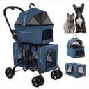 Pet Stroller with 2 Detachable Carriers, Folding Design, Large Capacity for Cats and Small Dogs, Navy, Medium